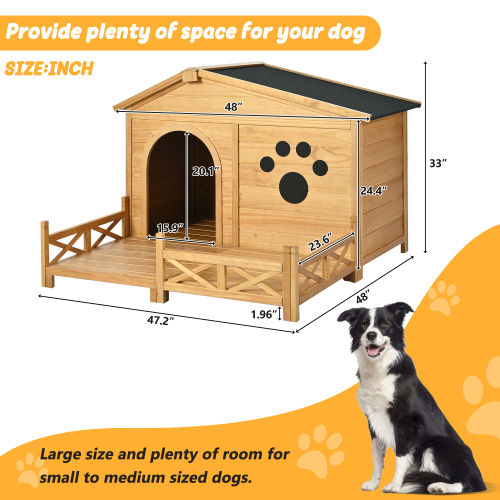 48 Wooden Dog House Outdoor With Porch