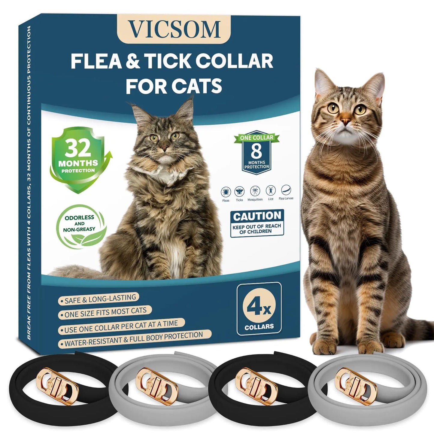 4 Pack Flea Collar for Cats Cat Flea and Tick Collar 32 Months