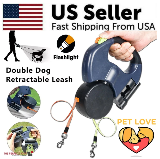 Dual Pet Leash Retractable Reflective by luvipets
