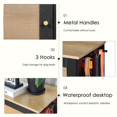 Pet Feeding Station with Storage, 2 Elevated Bowls & Side Hooks