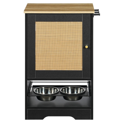 Pet Feeding Station with Storage, 2 Elevated Bowls & Side Hooks